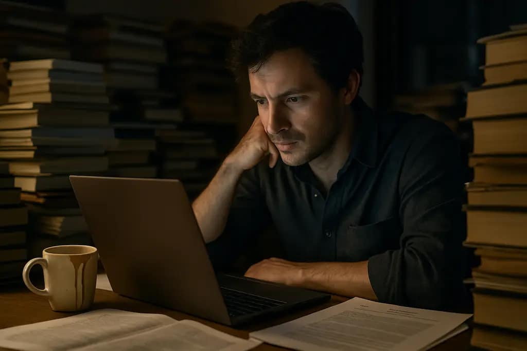 Author reviewing AI Copyright Lawsuit notes beside a publishing contract