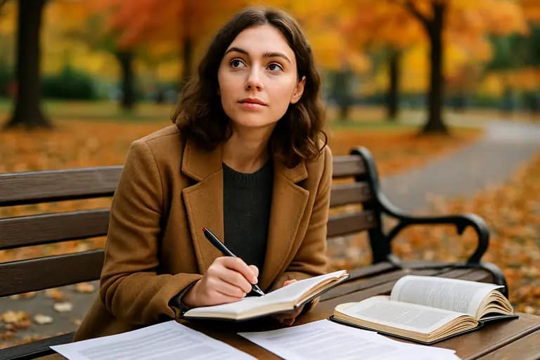 Notebook with rights questions beside a laptop and printed manuscript